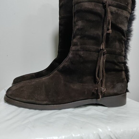 Jimmy Choo Suede Festival Rabbit Fur Boho Aztec Trim Boots Chocolate Women's 9 - Picture 9 of 16